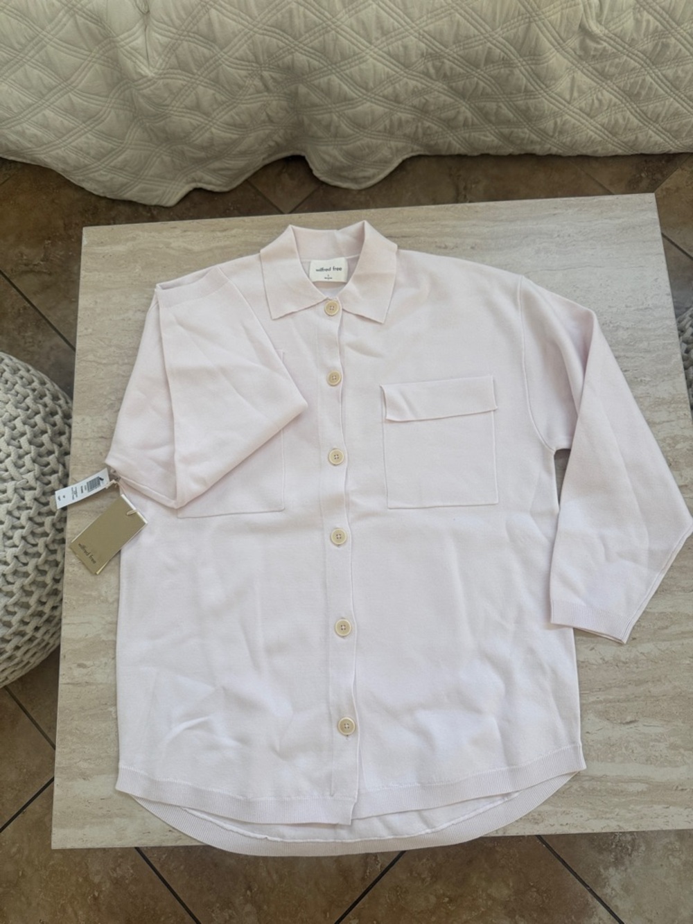 Wilfred Pale Pink Button-Up Knit Cardigan